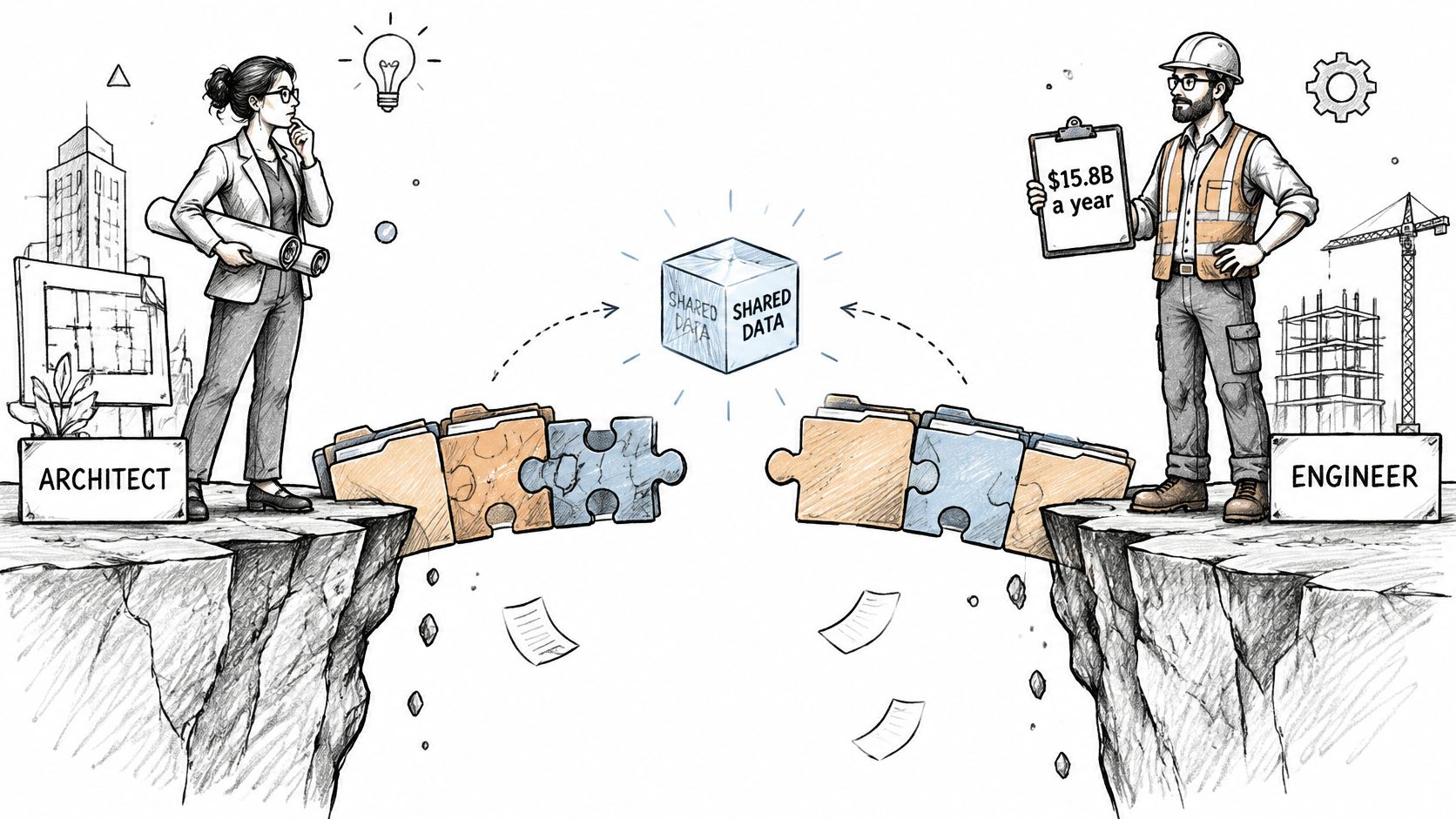 An architect and engineer bridge a gap using shared digital data to improve project management collaboration.